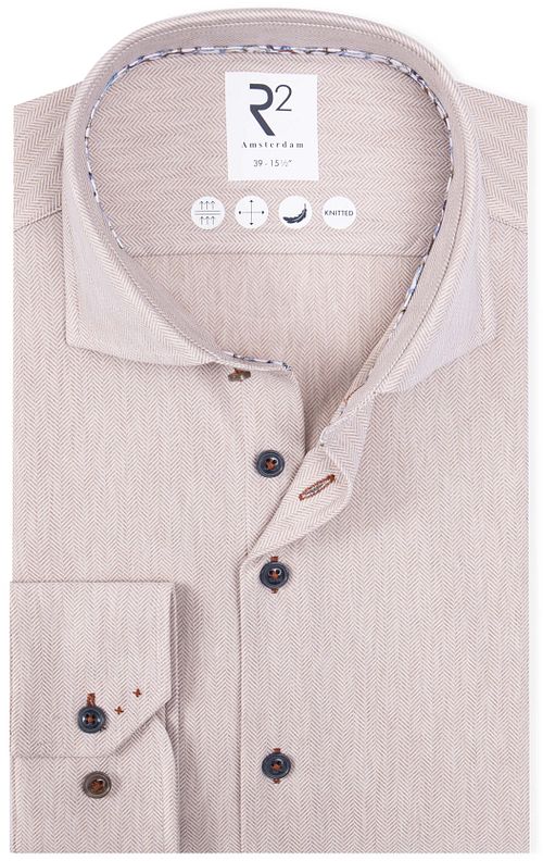 R2 Knitted Travel Shirt Herringbone Beige Product
