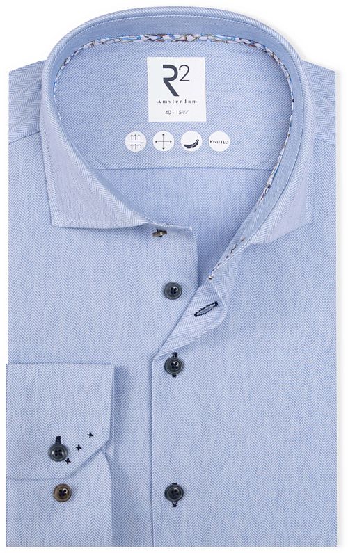 R2 Knitted Travel Shirt Herringbone Light Blue Product