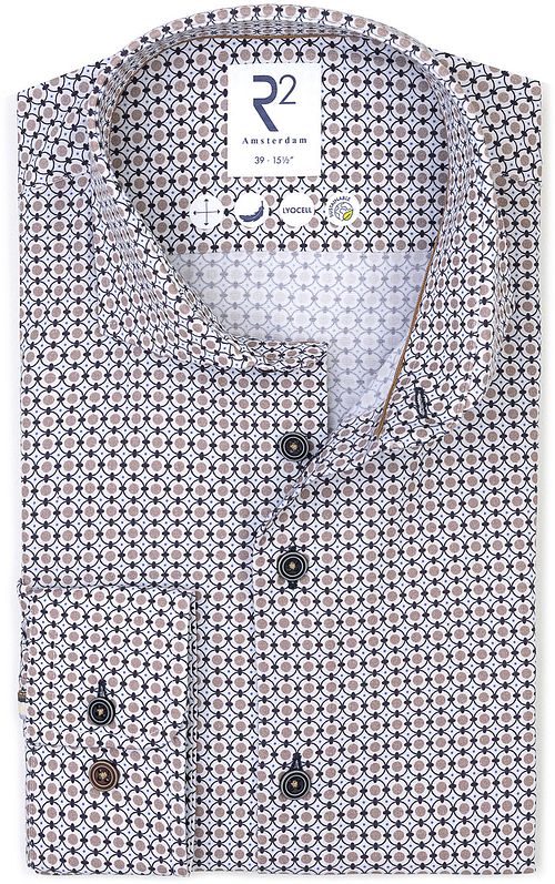 R2 Skjorta Poplin Grafiskt Tryck Beige Blå Product