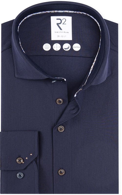 R2 Knitted Travel Shirt Herringbone Navy Product