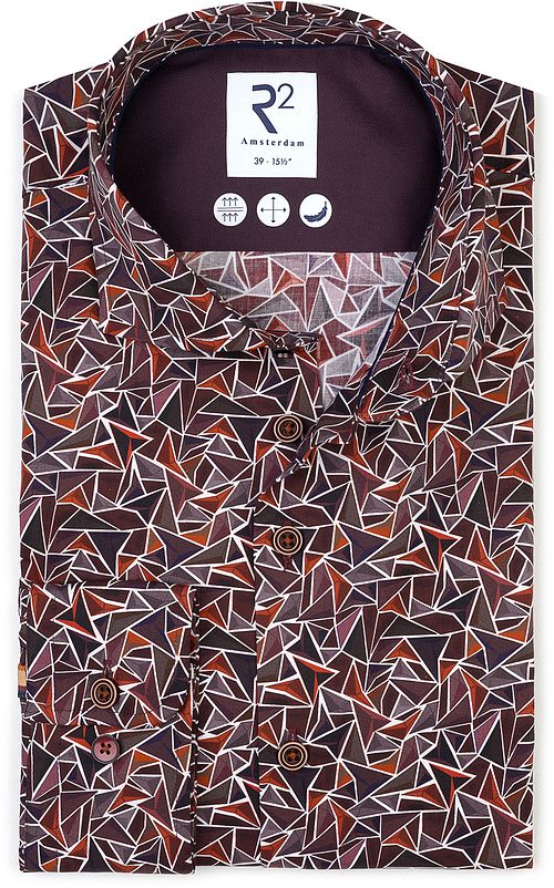 R2 Hemd Poplin Triangle Print Bordeaux Product