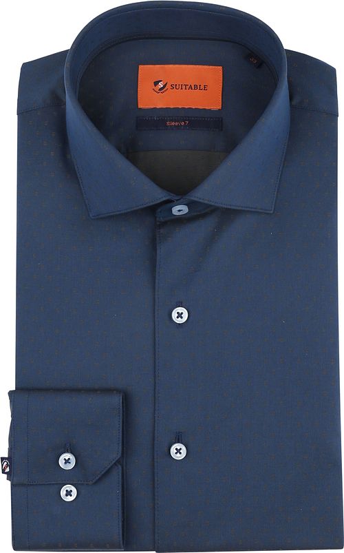 Suitable Camisa Jacquard Azul Marino con Manga Extra Larga Product