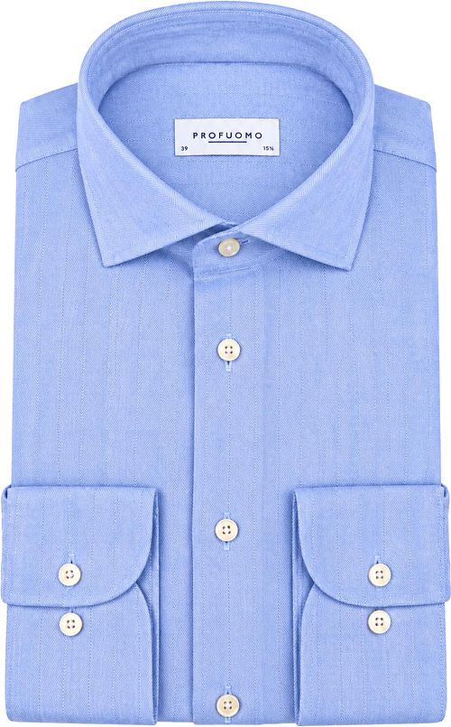 Profuomo Skjorte Brushed Herringbone Lyseblå