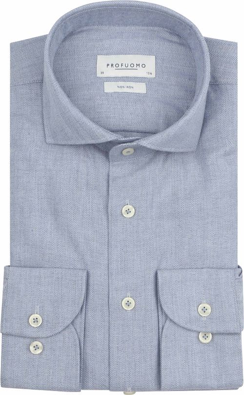 Camicia Profuomo in flanella peached a spina di pesce blu Product
