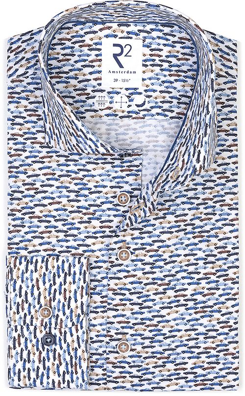 R2 Overhemd Print Auto Blauw Product