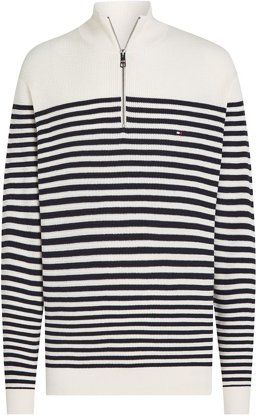 Tommy Hilfiger Racking Half-Zip z teksturą w paski biel/granat Product
