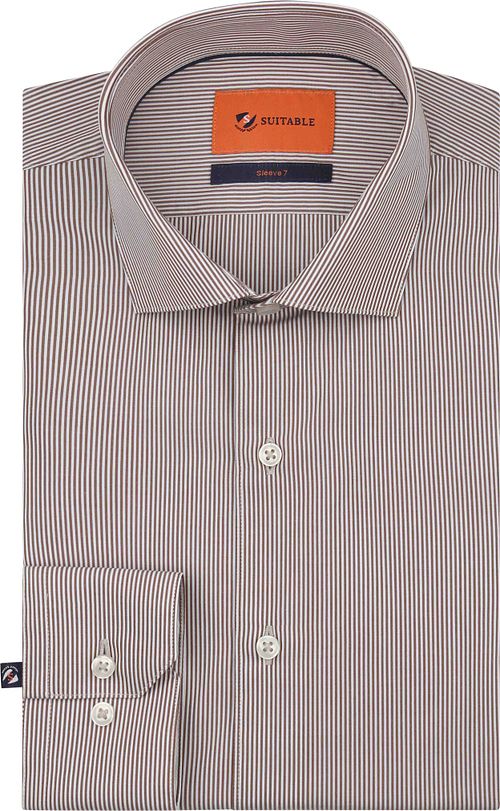 Suitable Twill Hemd Extra Lange Mouw Streep Bruin Product