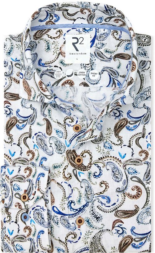 R2 Linnedesign Skjorte med Paisley Mønster Hvid Product