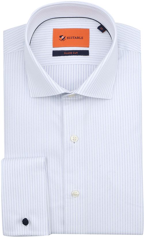 Koszula Suitable z diagonalu (twill) z podwójnym mankietem, we wzór, biała Product