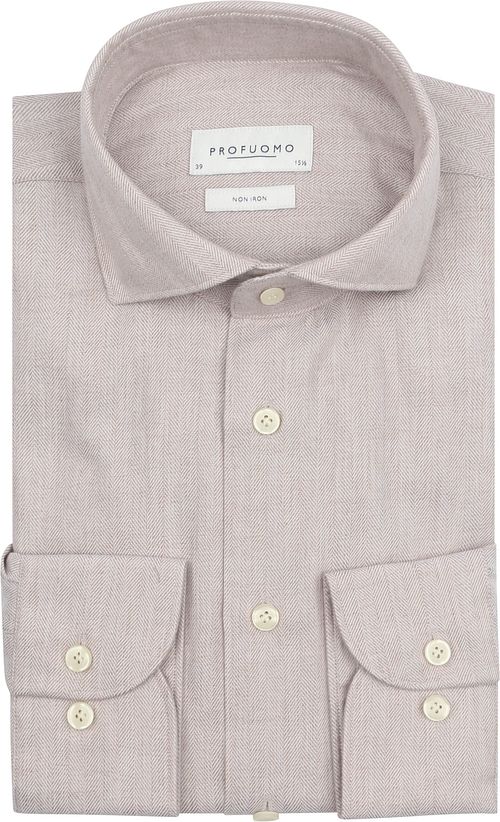Profuomo Skjorte Peached Herringbone Flanel Beige Product