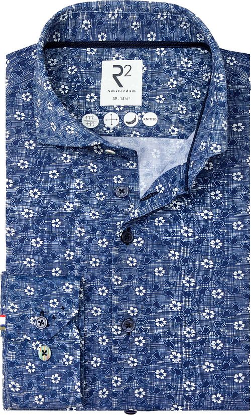 R2 Overhemd Tech Knit Flowers & Paisley Blauw Product