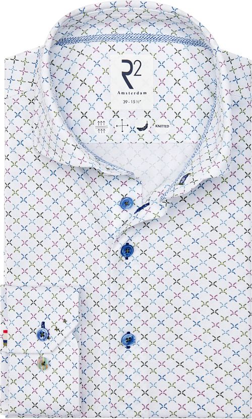 R2 Japansk Strikket Skjorte med Print Hvid Product