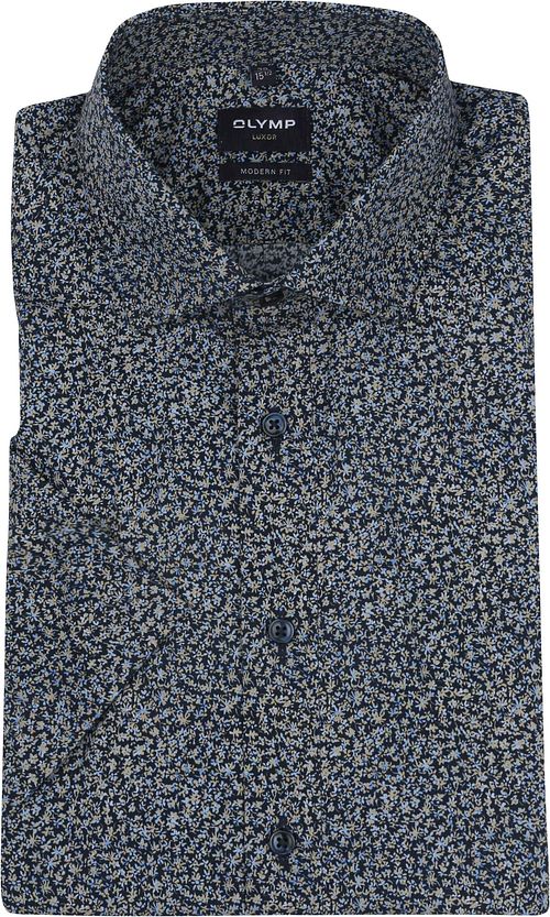 Camisa OLYMP Luxor de manga corta con estampado en azul marino Product