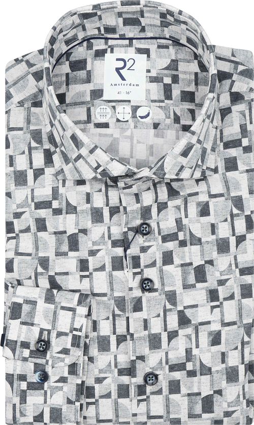 R2 Poplin Shirt Retro Grey print