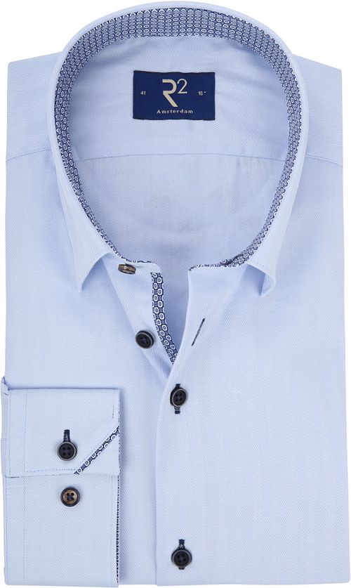 R2 Overhemd Herringbon Blauw