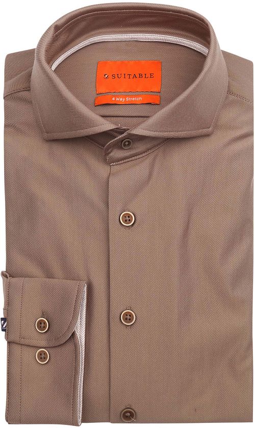 Camicia Suitable Herringbone Taupe Product