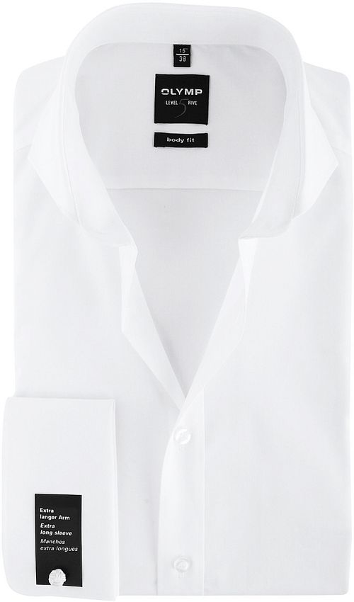 OLYMP Level Five Shirt Extra Lange Mouwen Wit Dubbelmanchet Product