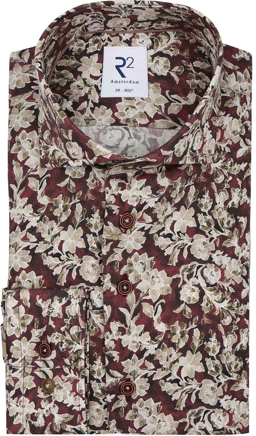 R2 Poplin Shirt Print Burgundy