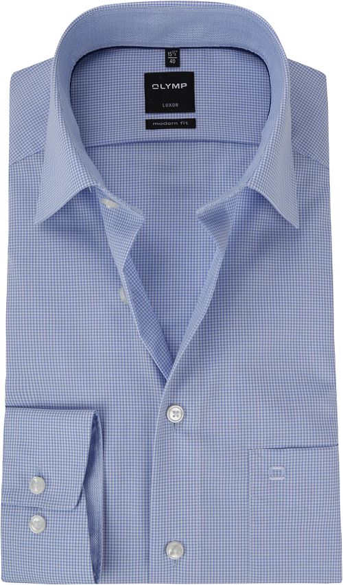OLYMP Luxor Blauw Ruit Overhemd Product