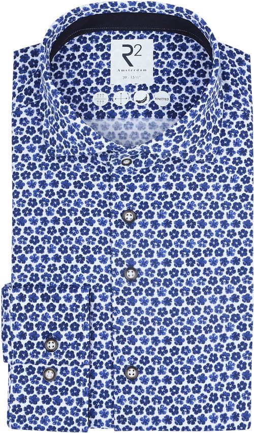 R2 Chemise Piqué Fleurs Bleu Product