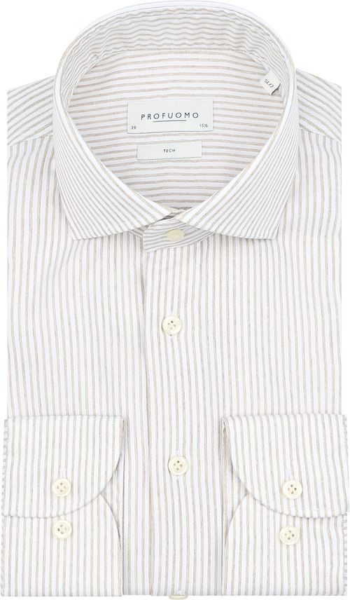 Profuomo Shirt Extra Lange Mouwen Travel Streep Beige Product