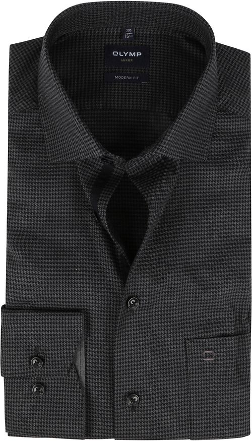 OLYMP Luxor Hemd Pied De Poule Schwarz Product