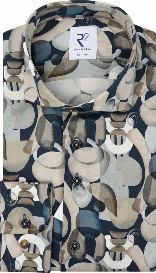 R2 Shirt Lyocell Print Blue