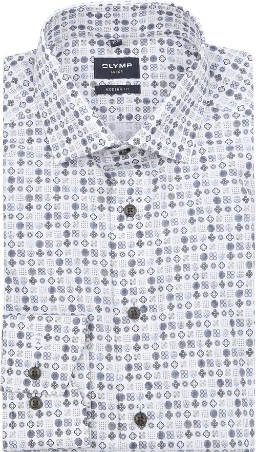 Olymp Luxor Overhemd Print Wit Beige Product