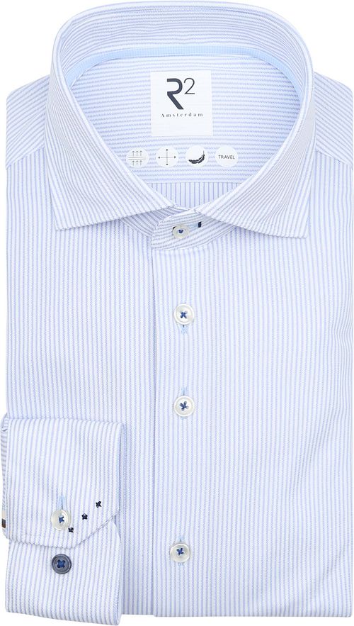 R2 Hemd Knitted Stripes Hellblau