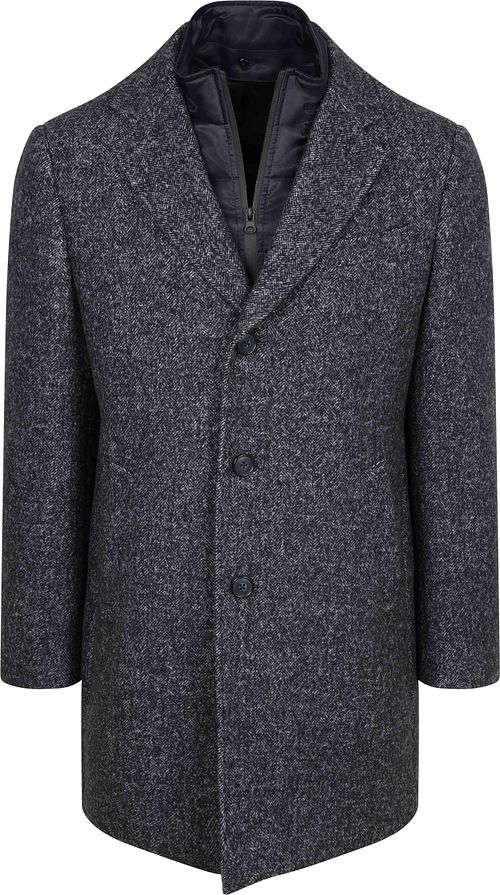 Suitable Coat Lana Herringbone Blu navy