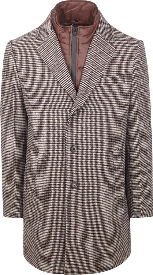Suitable Manteau Mix Laine Pepita Beige Camel