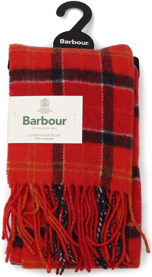 Bufanda tartán roja de lana de cordero de Barbour Verpakking