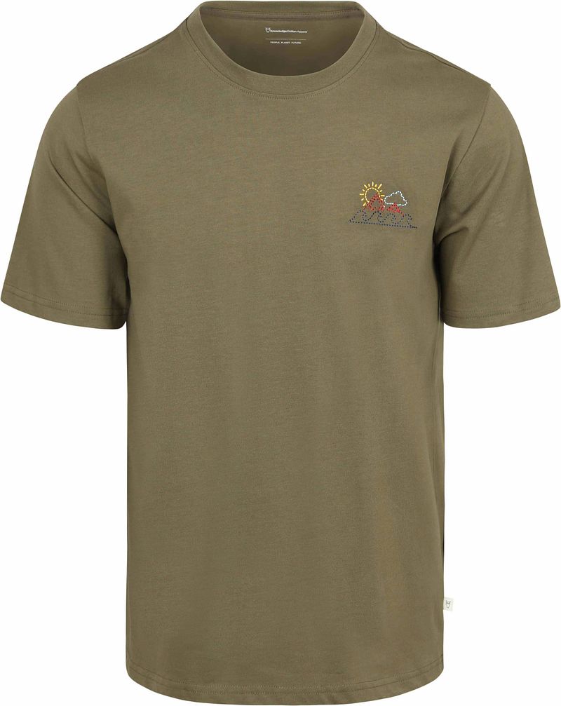 KnowledgeCotton Apparel T-shirt Olive Chest Print