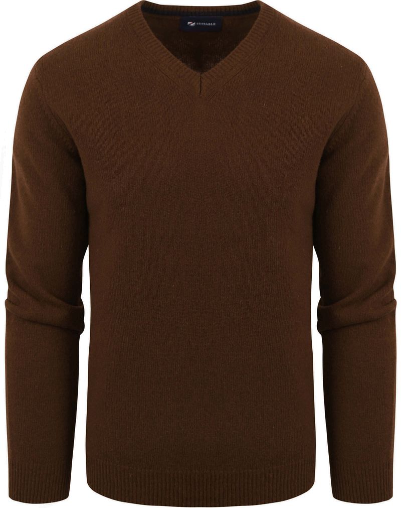 Suitable V-Hals Wollpullover Braun - Größe L günstig online kaufen
