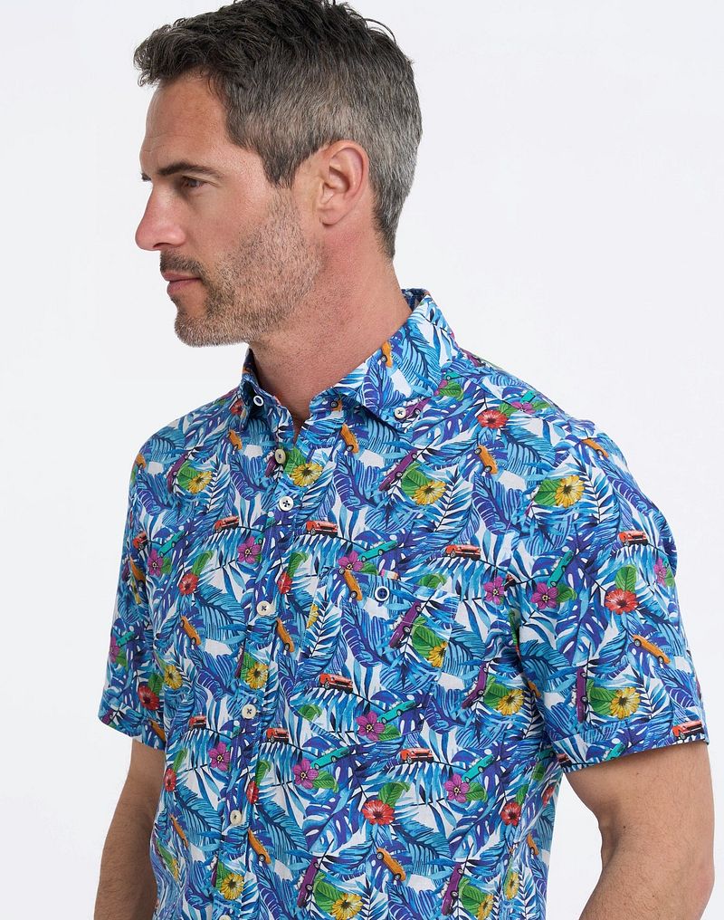 R2 Hemd Shortsleeve Print Blau  - Größe S günstig online kaufen