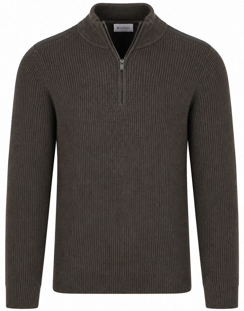 Suitable Half Zip Trui Patch Olive