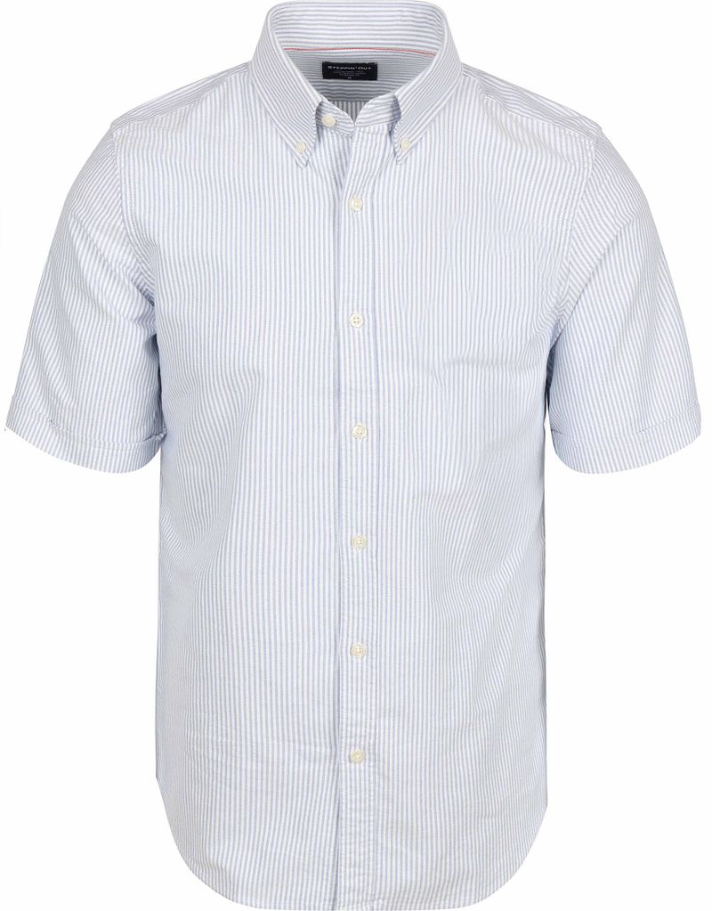 Steppin' Out Short Sleeve Overhemd Oxford Yale Streep Lichtblauw