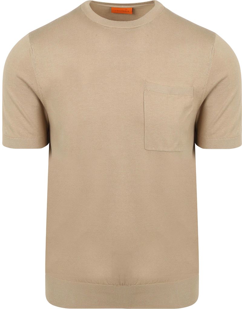 Suitable Knitted T-shirt Pocket Compact Taupe - Größe XL günstig online kaufen