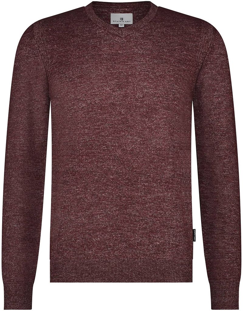 State of Art Pullover mit V-Ausschnitt Melange Bordeaux - Größe XL