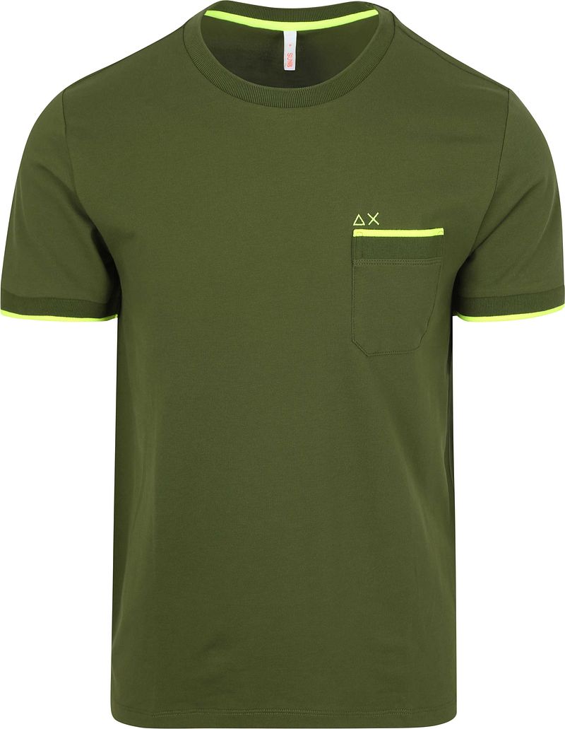 Sun68 Piqu&eacute; T-Shirt Fluo Stripe Army Groen