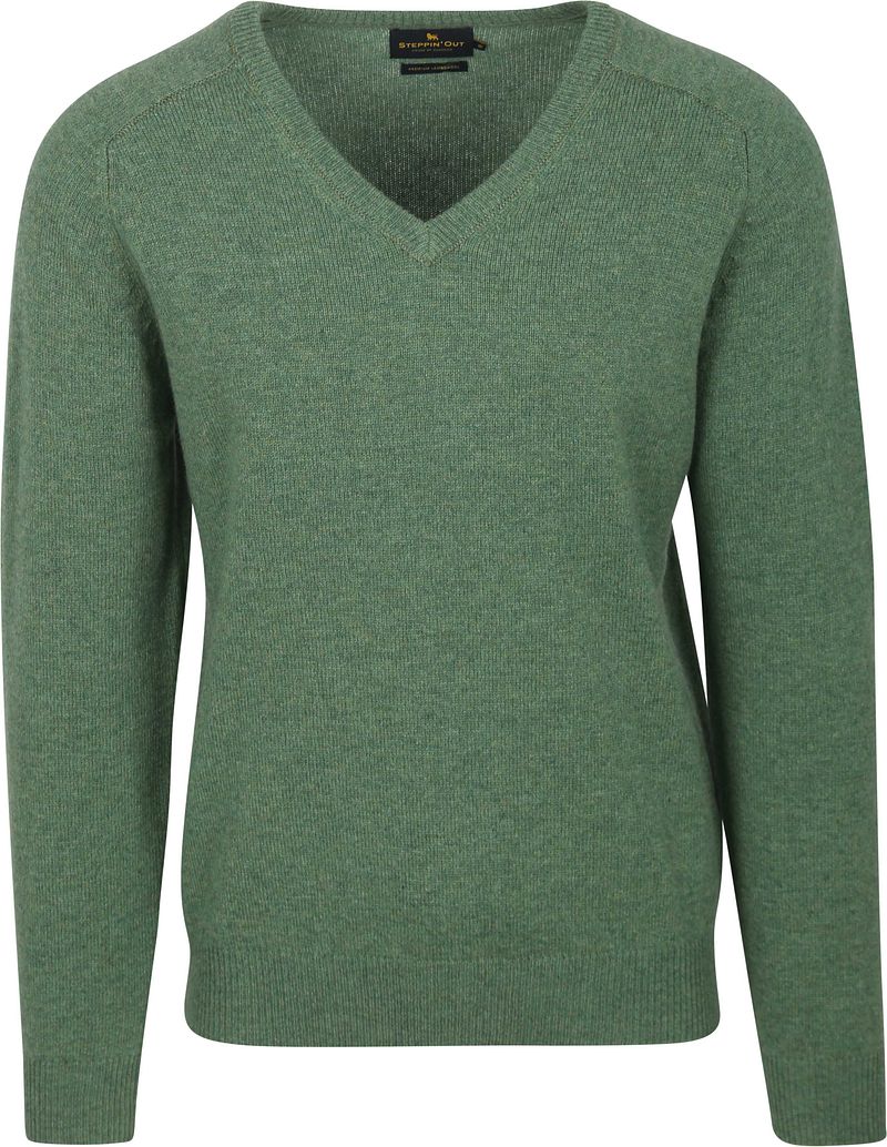 Steppin' Out Pullover V-Ausschnitt Lammwolle Mittelgrün - Größe L