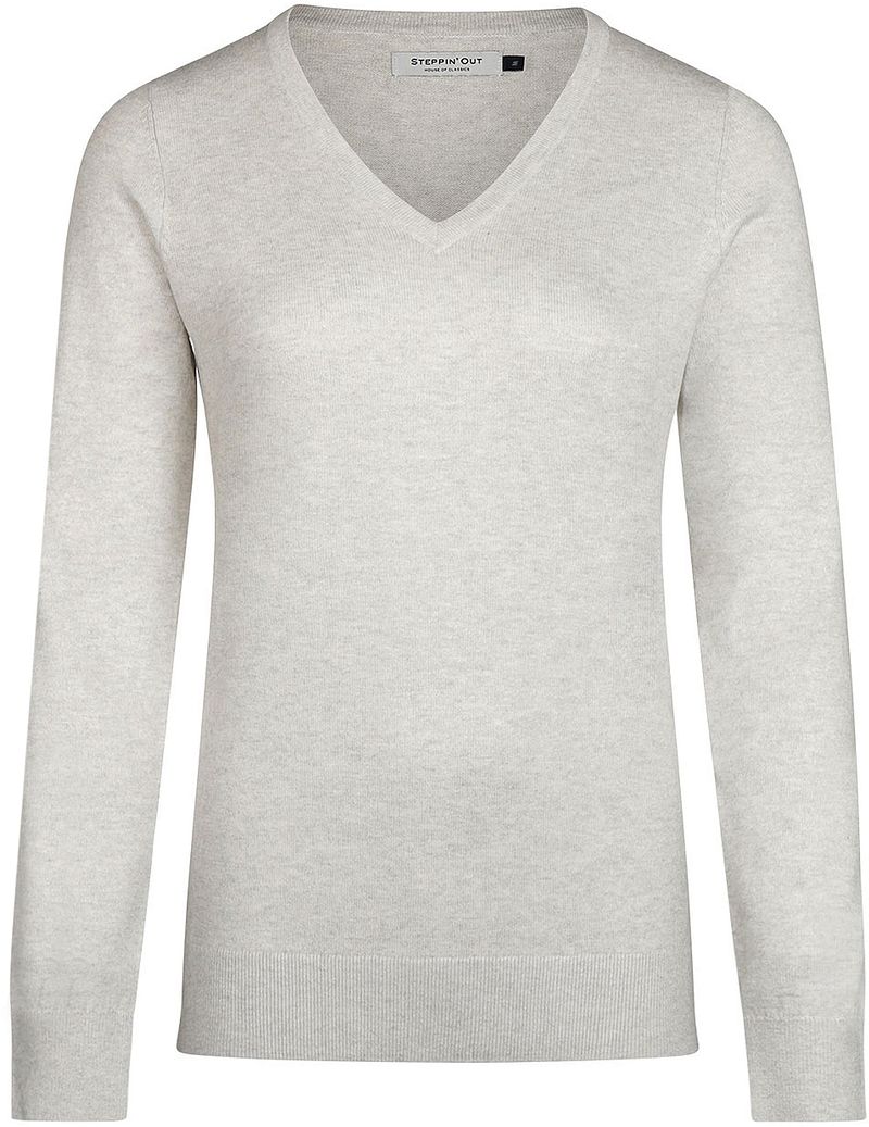 Steppin' Out Damen Pullover Cotton Cashmere V-Ausschnitt Grau - Größe M