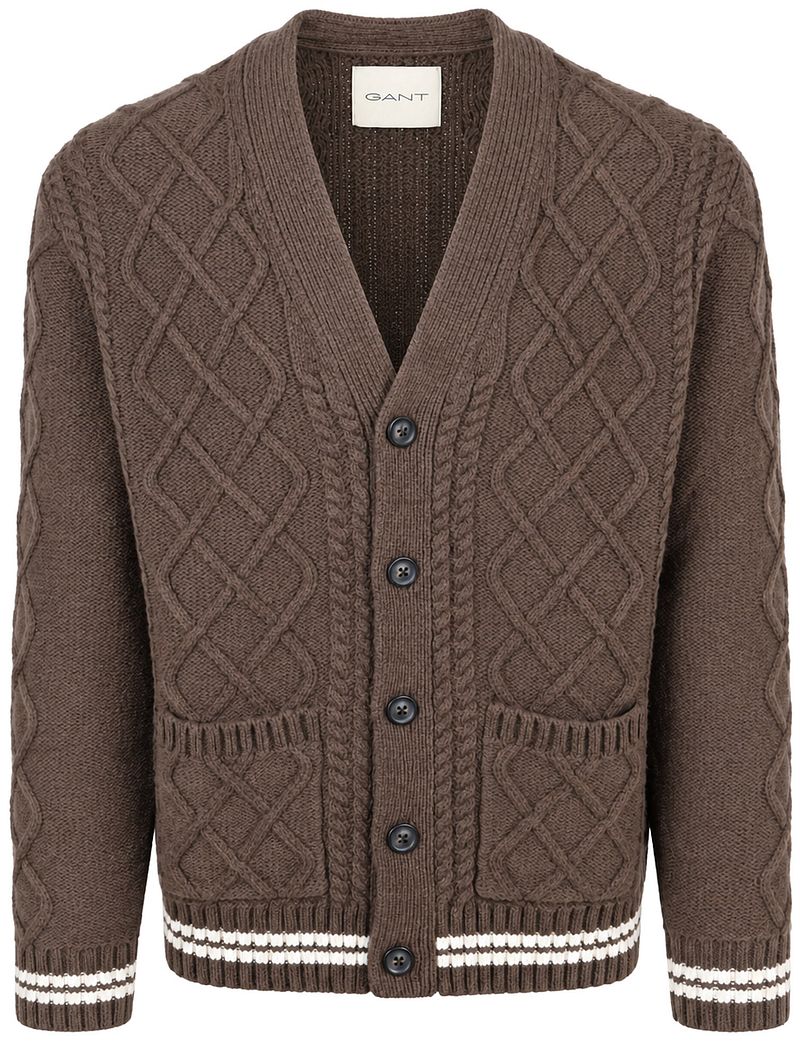 Gant Cardigan Zopfmuster Brown - Größe M