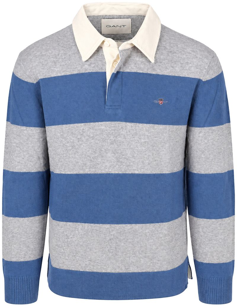 Gant Rugger Polo Knitted Lamswol Blauw Grijs