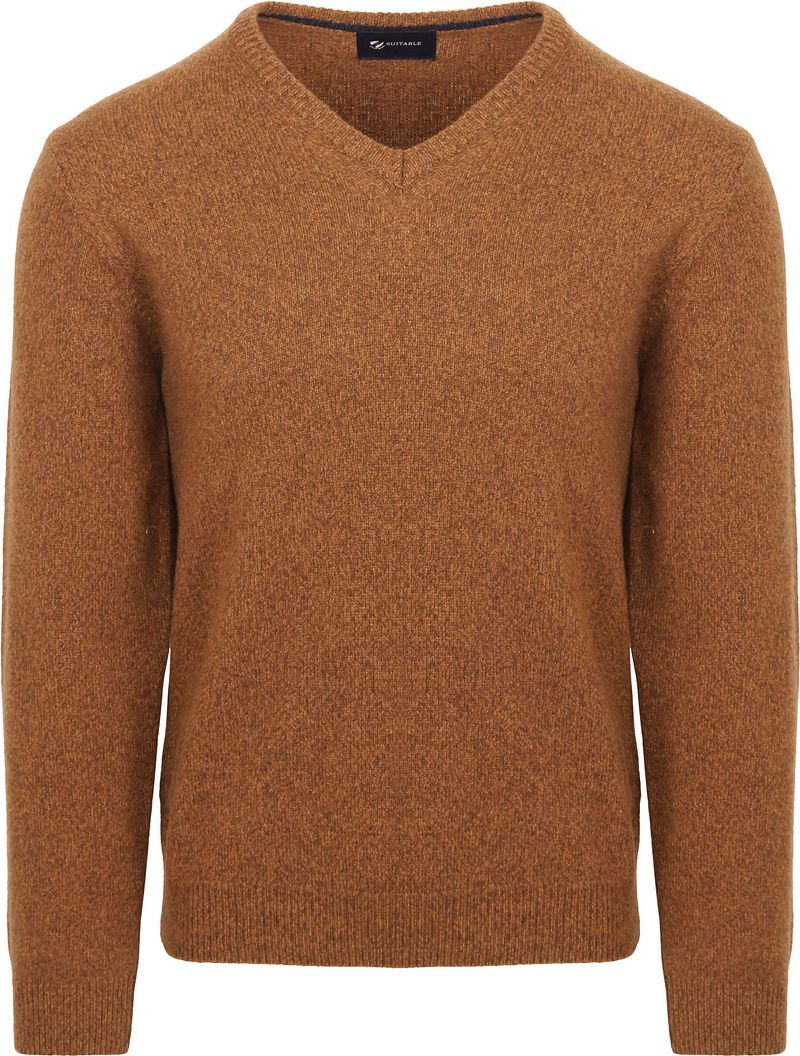 Suitable Lammwolle Pullover V-Ausschnitt Kamel - Größe XL günstig online kaufen