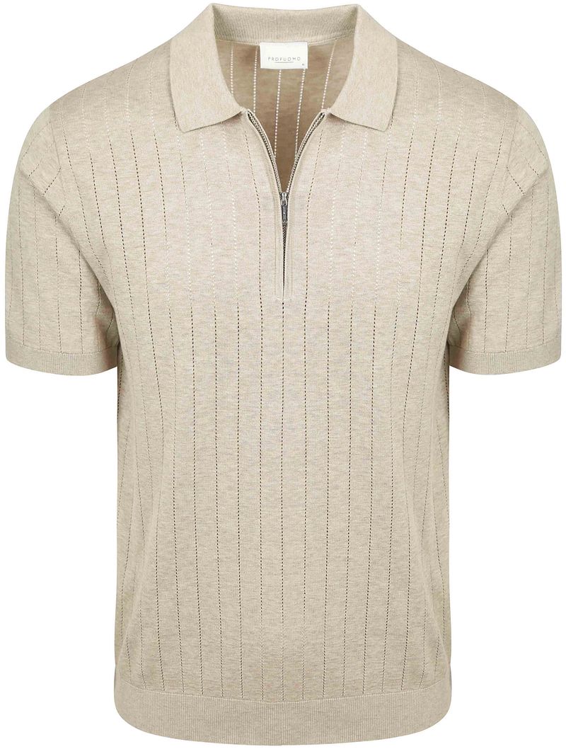 Profuomo Gestricktes Polohemd Half Zip Dropneedle Beige - Größe XL