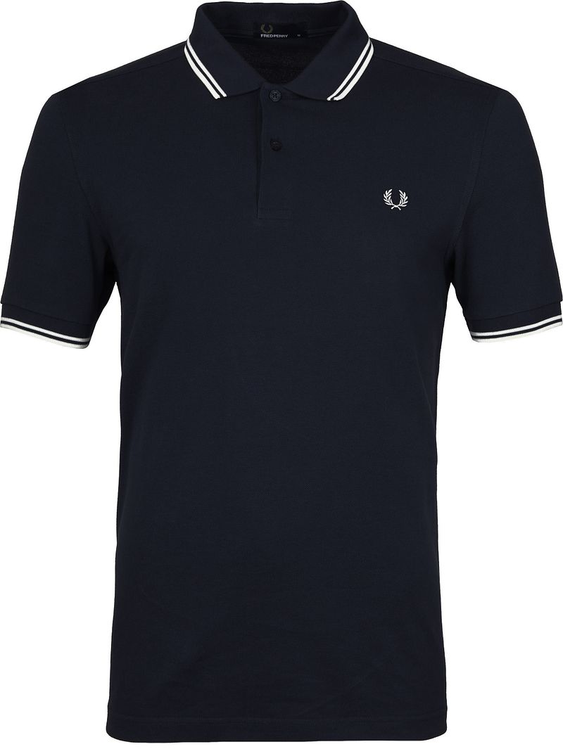 Fred Perry Polo Marine Dunkelblau Mit Weißen Doppelstreifen - Größe Xl