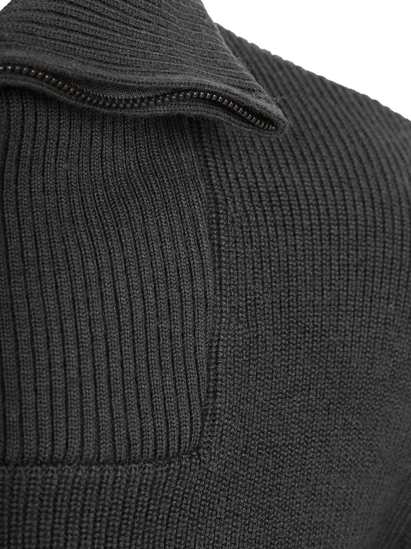 Knowledge Cotton Apparel Wollpullover Half Zip Anthrazit - Größe L günstig online kaufen