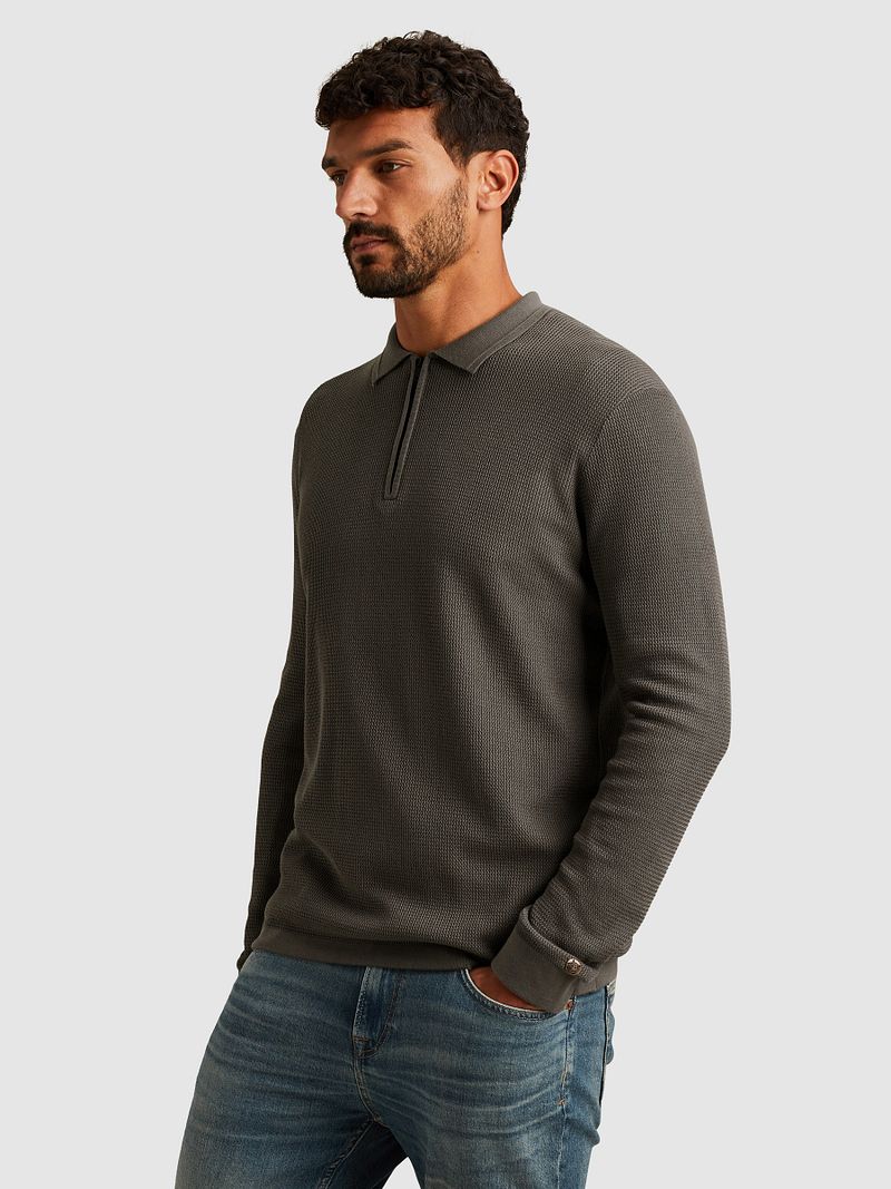 Cast Iron Longsleeve Half-Zip Polo Structure Anthrazit - Größe L günstig online kaufen
