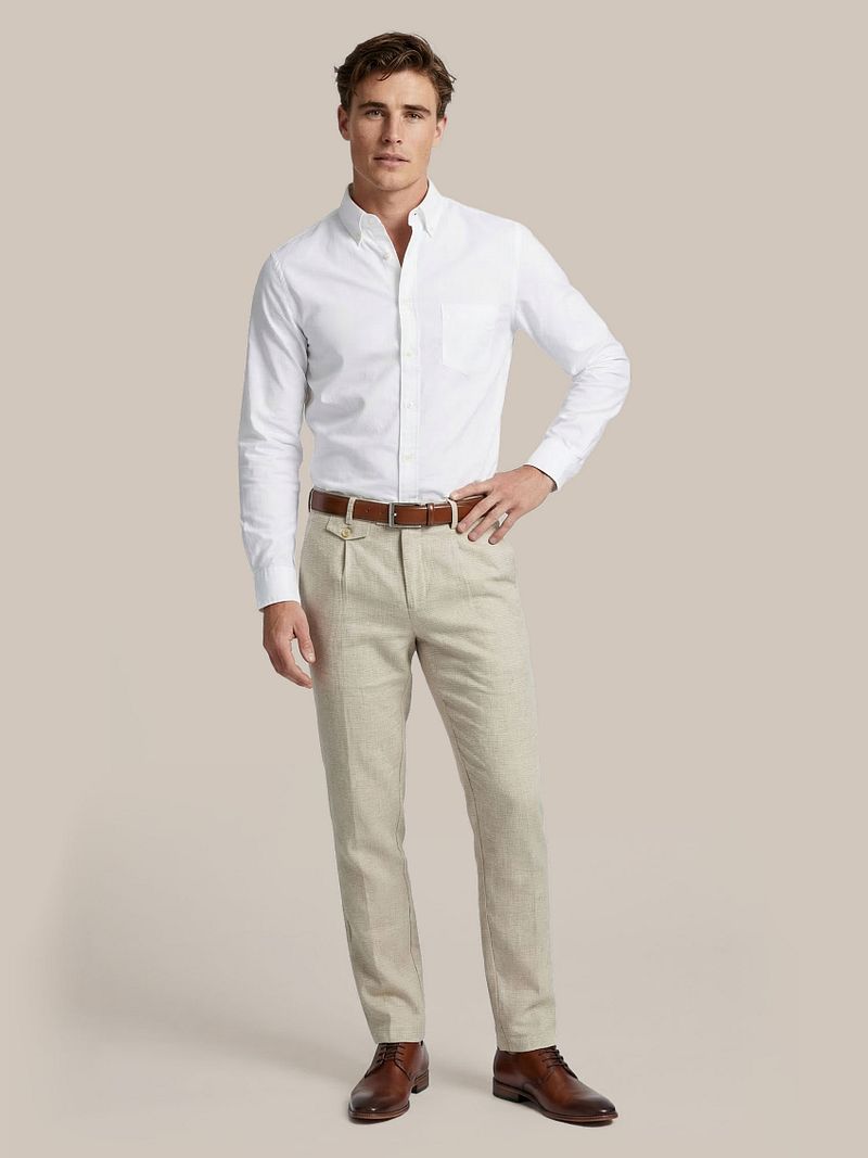 Suitable Chino Pico Pleat Cotton Linen Pepita Beige - Größe 58 günstig online kaufen